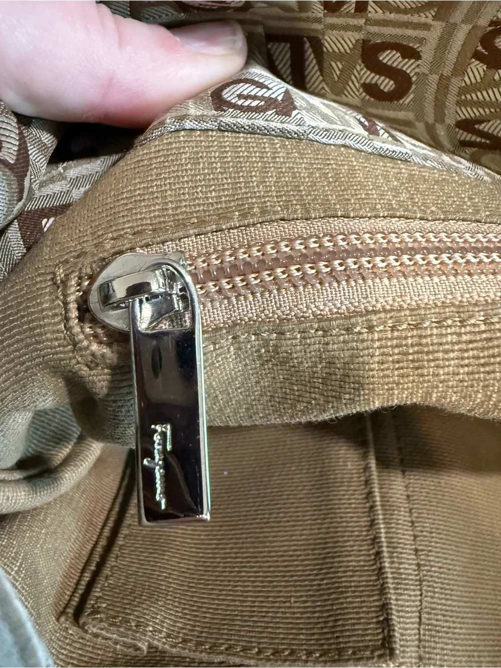 Salvatore Ferragamo Beige & Brown Logo Jacquard Shoulder Bag with Braided Strap